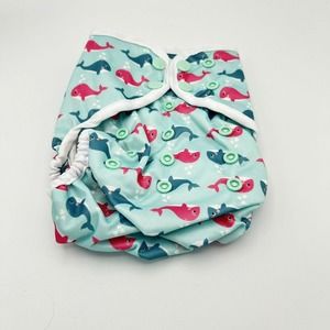 Baby Diaper Cover Adjustable Snap‎ Whales Print One Size